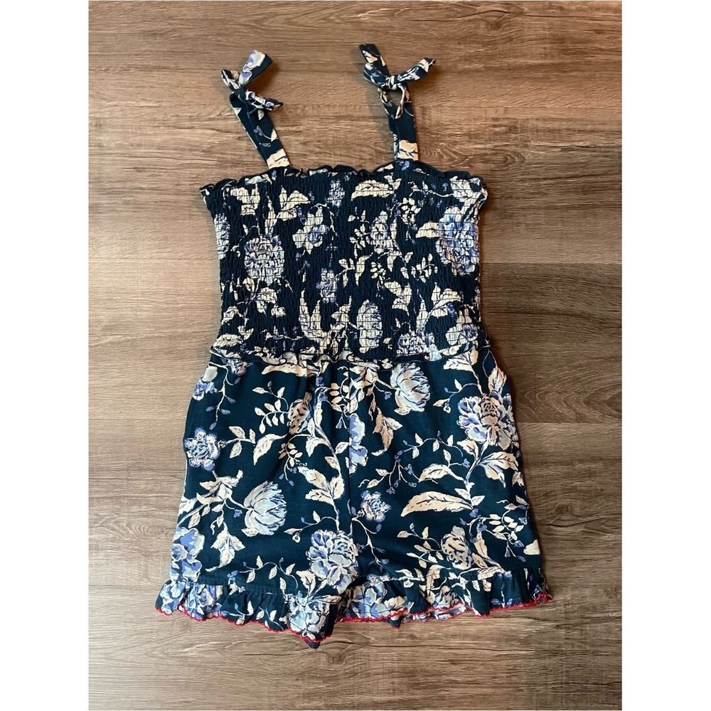Matilda Jane Girls Navy Floral Tie-Shoulder Smocked Romper‎ Size 10